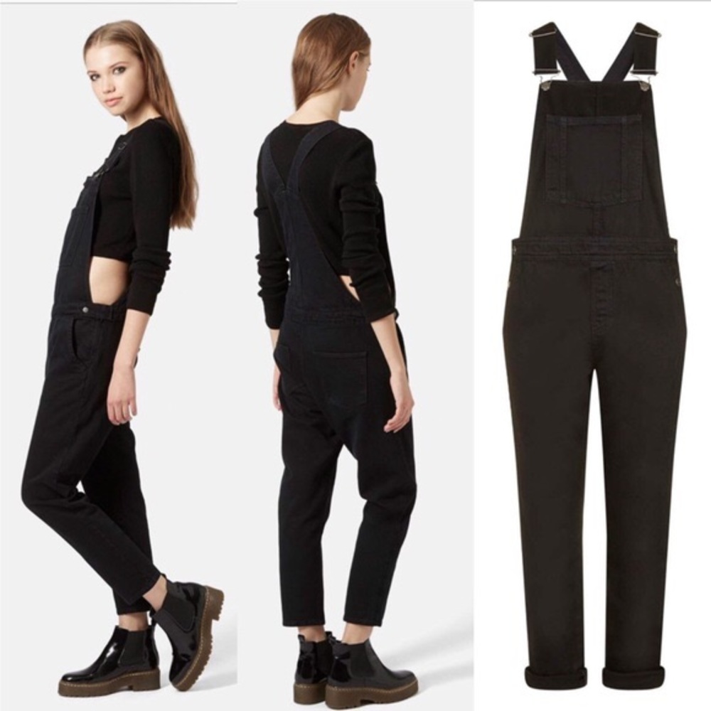TopShop Washed Black Moto Overalls - 28